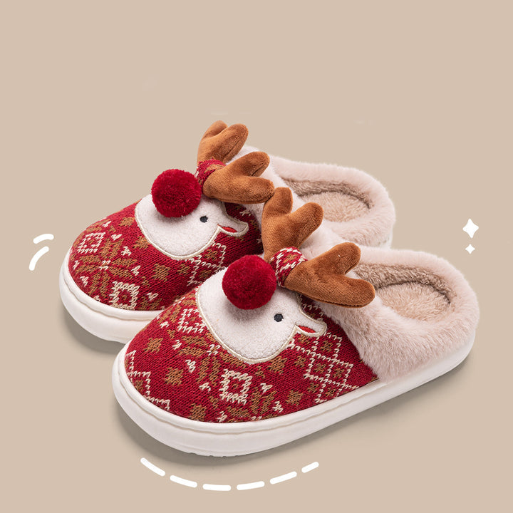 Niedliche Weihnachtselch-Plüsch-Hausschuhe Winter-Ins Mode rutsch feste Schlafzimmer Hausschuhe für Frauen Hausschuhe
