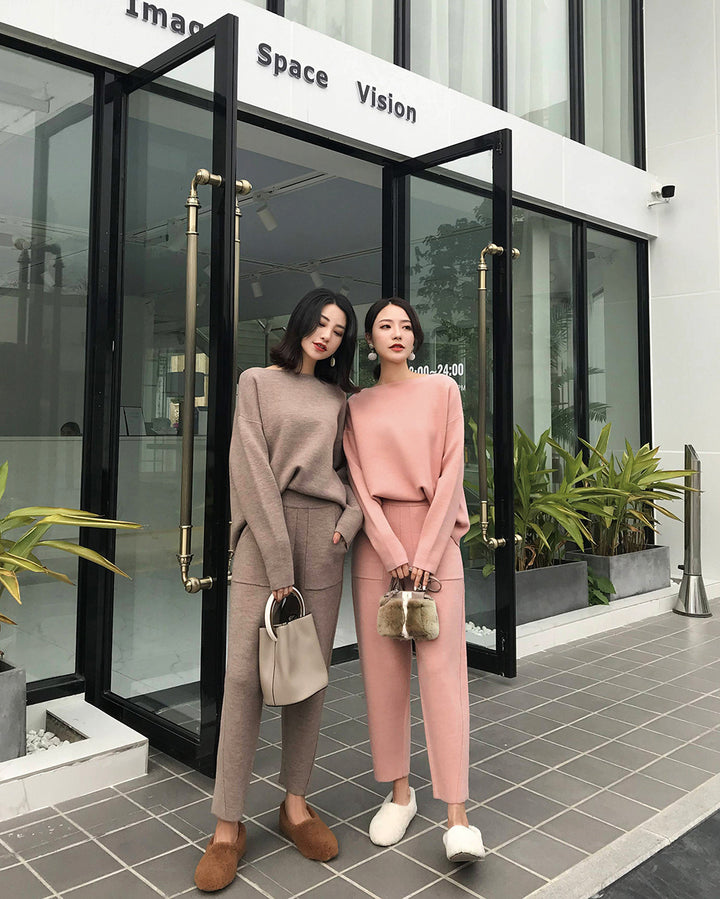New All-match Pullover Sweater Slimming Knitted Casual Pants Fashion Suit