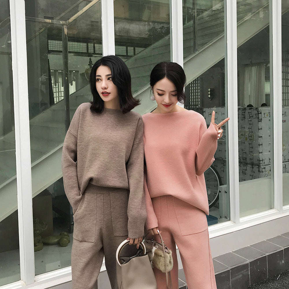New All-match Pullover Sweater Slimming Knitted Casual Pants Fashion Suit