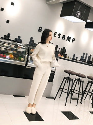 New All-match Pullover Sweater Slimming Knitted Casual Pants Fashion Suit
