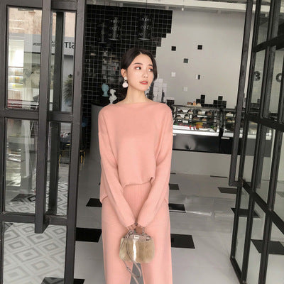 New All-match Pullover Sweater Slimming Knitted Casual Pants Fashion Suit