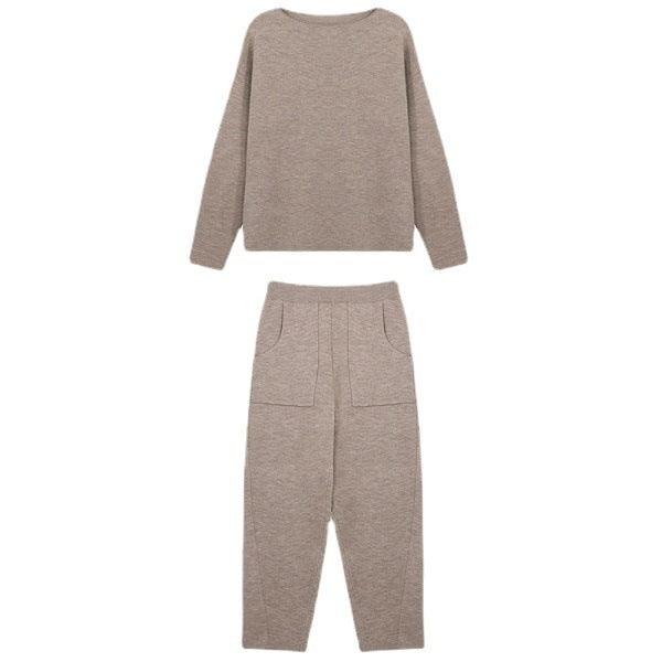 New All-match Pullover Sweater Slimming Knitted Casual Pants Fashion Suit