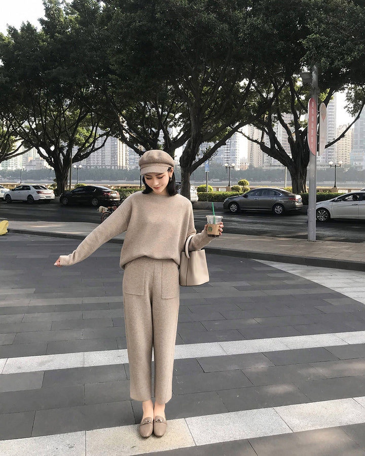 New All-match Pullover Sweater Slimming Knitted Casual Pants Fashion Suit