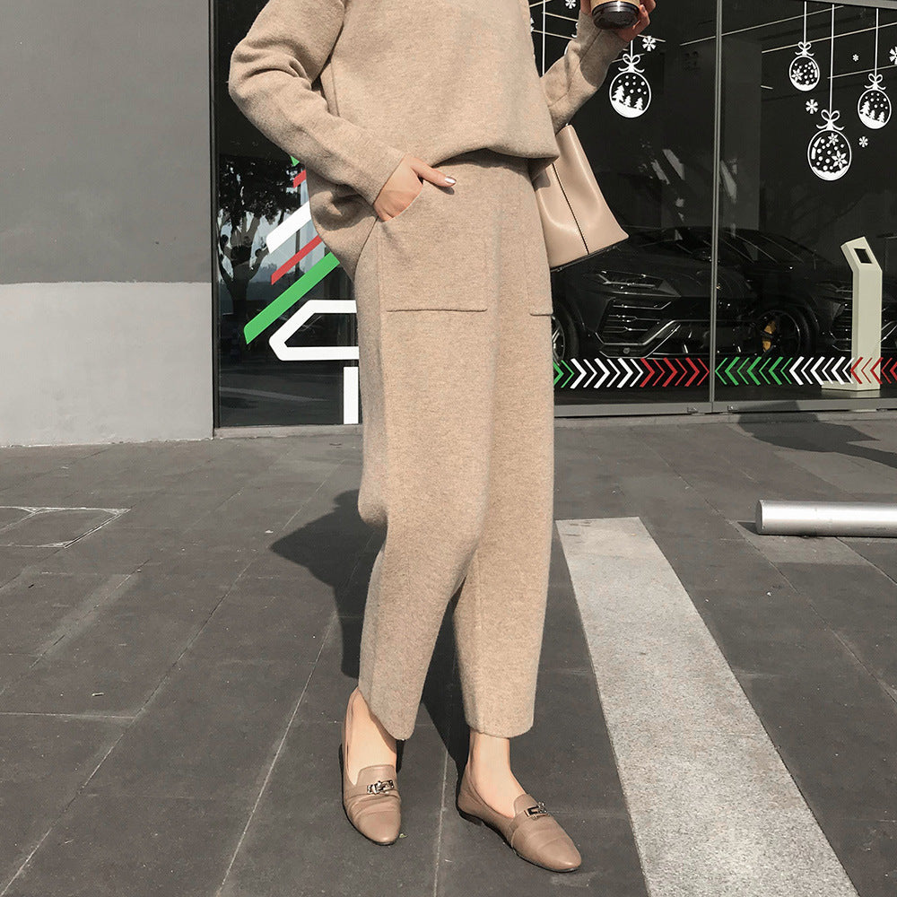 New All-match Pullover Sweater Slimming Knitted Casual Pants Fashion Suit