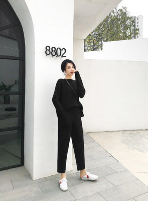 New All-match Pullover Sweater Slimming Knitted Casual Pants Fashion Suit