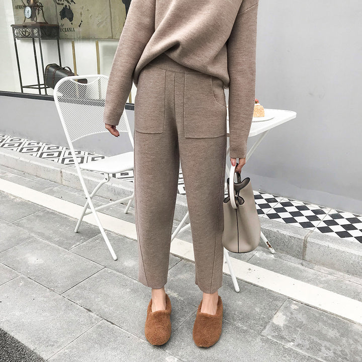 New All-match Pullover Sweater Slimming Knitted Casual Pants Fashion Suit